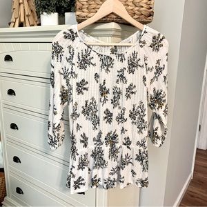Lucky Brand Floral Peplum Peep Arm Cottagecore Boho White Shaping Women’s Medium